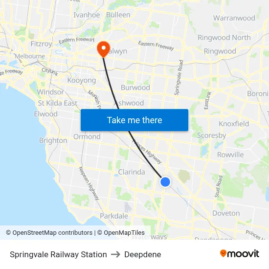 Springvale Railway Station to Deepdene map