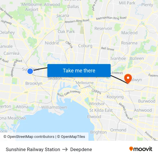 Sunshine Railway Station to Deepdene map