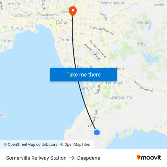 Somerville Railway Station to Deepdene map