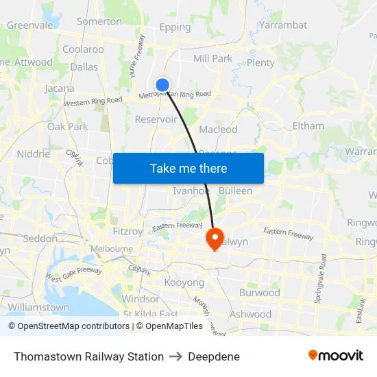Thomastown Railway Station to Deepdene map