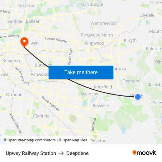 Upwey Railway Station to Deepdene map