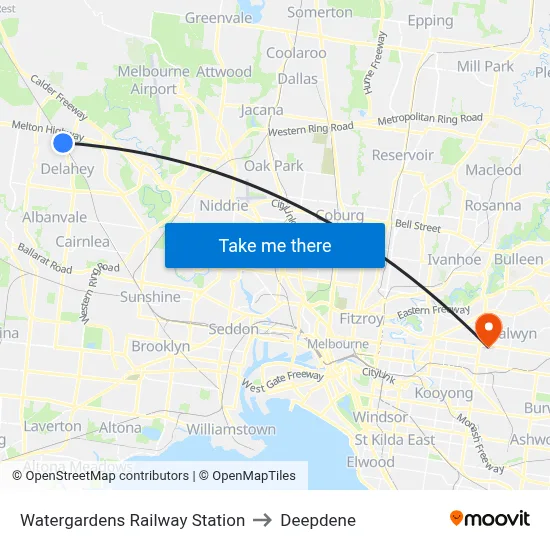 Watergardens Railway Station to Deepdene map