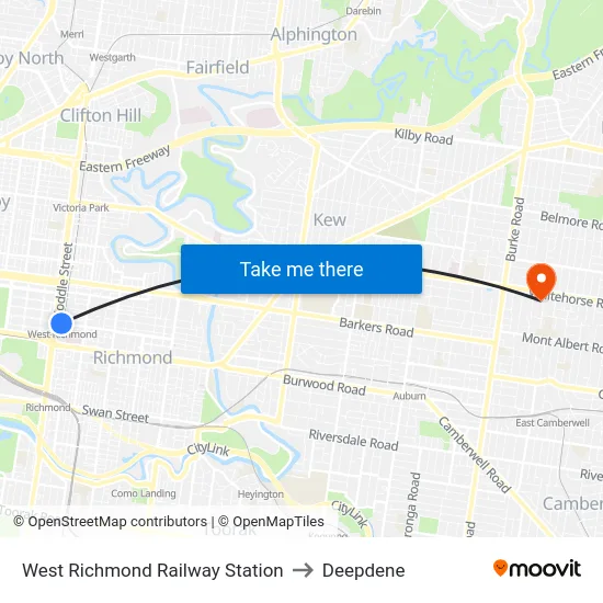 West Richmond Railway Station to Deepdene map