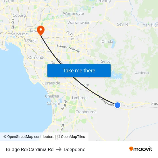 Bridge Rd/Cardinia Rd to Deepdene map