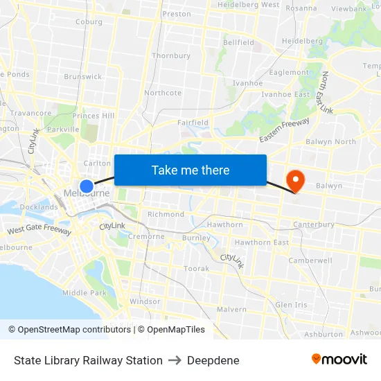 State Library Railway Station to Deepdene map