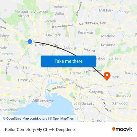 Keilor Cemetery/Ely Ct to Deepdene map