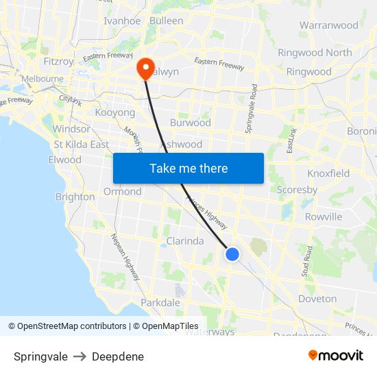 Springvale to Deepdene map