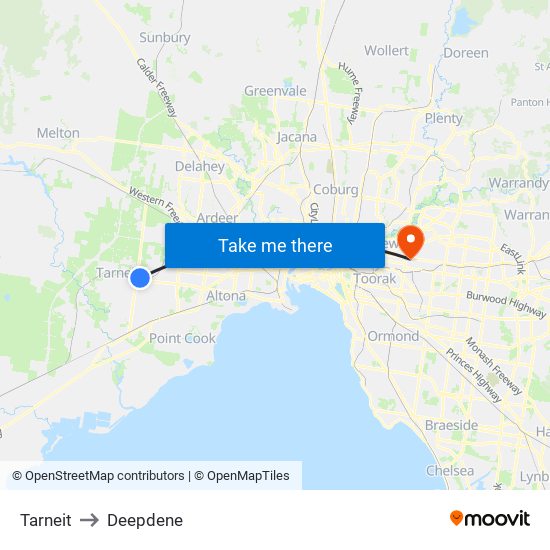 Tarneit to Deepdene map