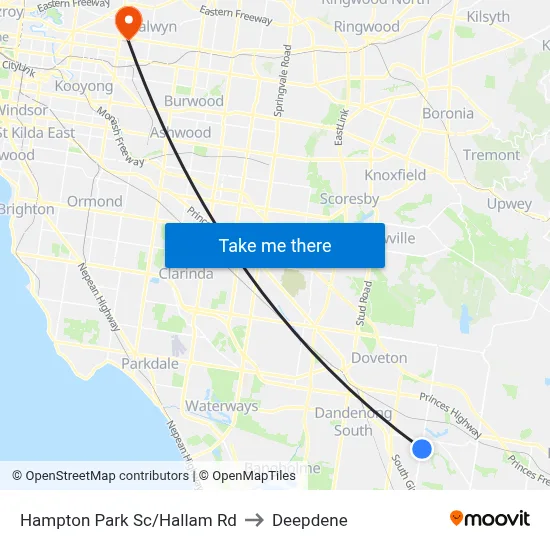 Hampton Park Sc/Hallam Rd to Deepdene map