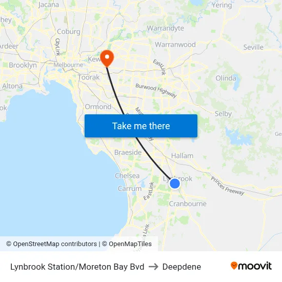 Lynbrook Station/Moreton Bay Bvd to Deepdene map