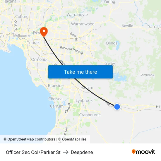 Officer Sec Col/Parker St to Deepdene map