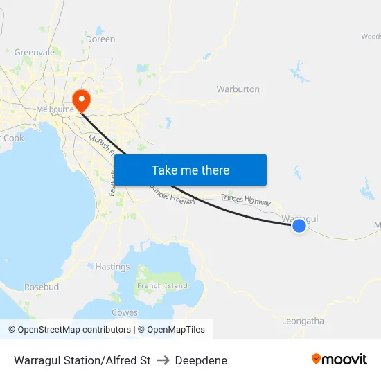 Warragul Station/Alfred St to Deepdene map