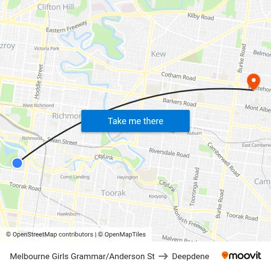 Melbourne Girls Grammar/Anderson St to Deepdene map