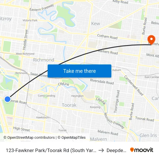 Fawkner Park/Toorak Rd #123 to Deepdene map