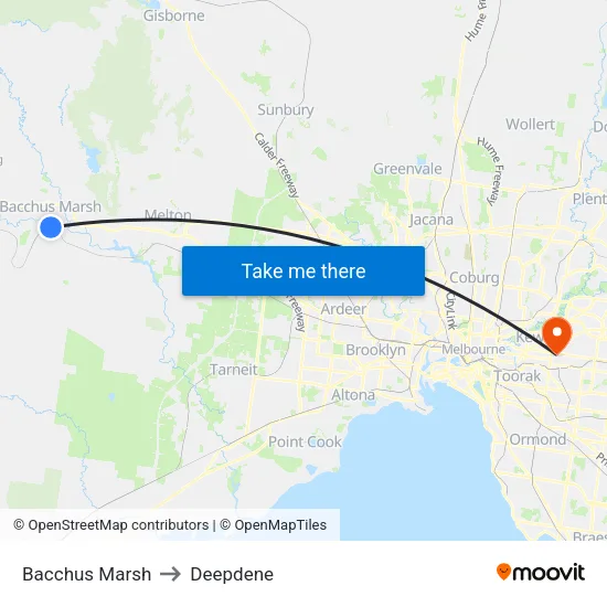 Bacchus Marsh to Deepdene map