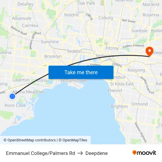 Emmanuel College/Palmers Rd to Deepdene map