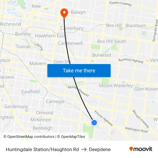Huntingdale Station/Haughton Rd to Deepdene map