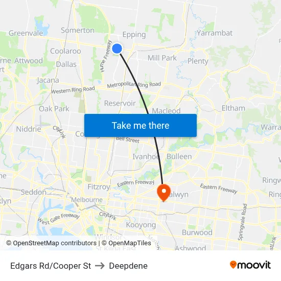 Edgars Rd/Cooper St to Deepdene map