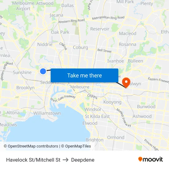 Havelock St/Mitchell St to Deepdene map