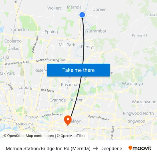 Mernda Station/Bridge Inn Rd to Deepdene map