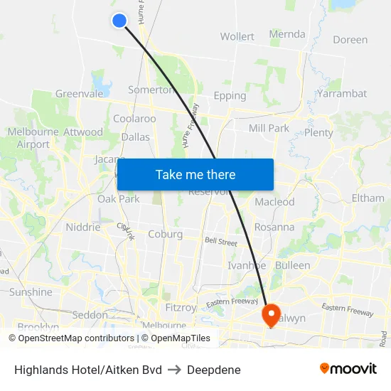 Highlands Hotel/Aitken Bvd to Deepdene map