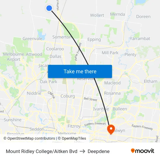 Mount Ridley College/Aitken Bvd to Deepdene map