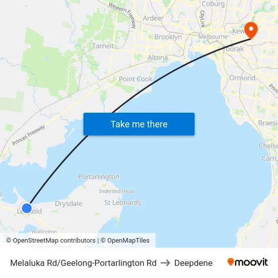 Melaluka Rd/Geelong-Portarlington Rd to Deepdene map