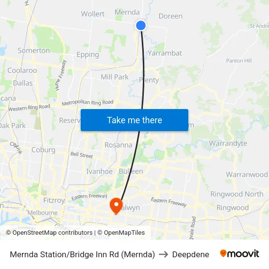 Mernda Station/Bridge Inn Rd to Deepdene map