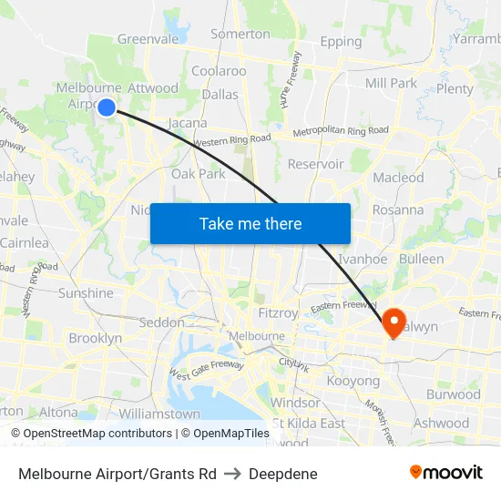 Melbourne Airport/Grants Rd to Deepdene map