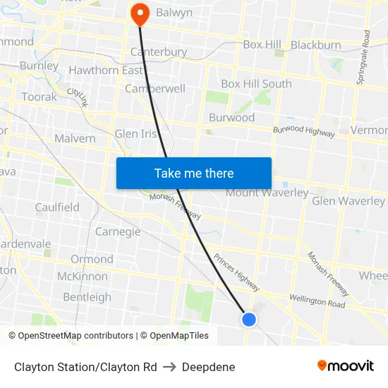 Clayton Station/Clayton Rd to Deepdene map