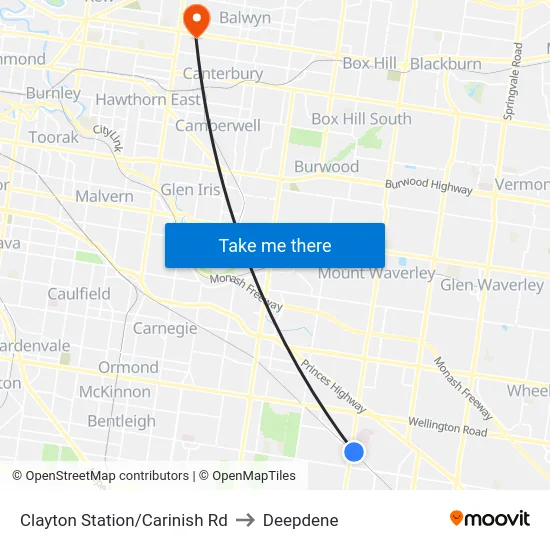 Clayton Station/Carinish Rd to Deepdene map
