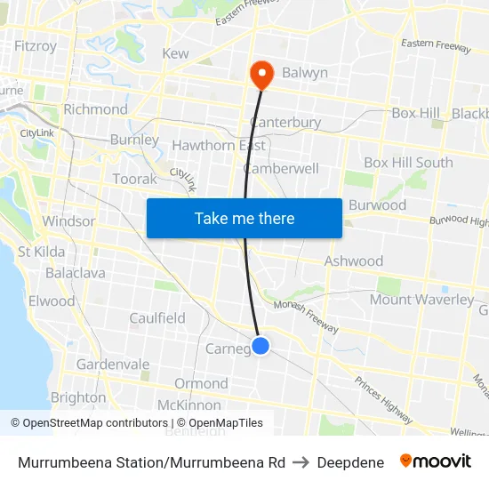 Murrumbeena Station/Murrumbeena Rd to Deepdene map