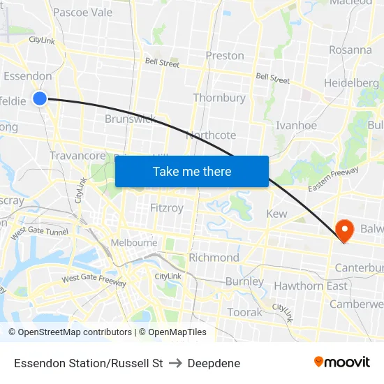 Essendon Station/Russell St to Deepdene map