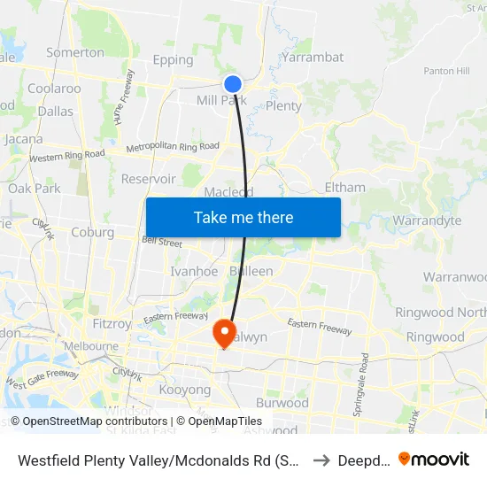 Westfield Plenty Valley/Mcdonalds Rd to Deepdene map