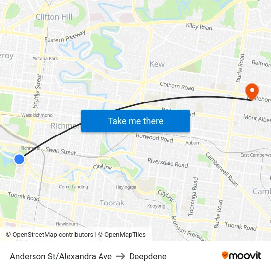 Anderson St/Alexandra Ave to Deepdene map
