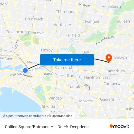 Collins Square/Batmans Hill Dr to Deepdene map