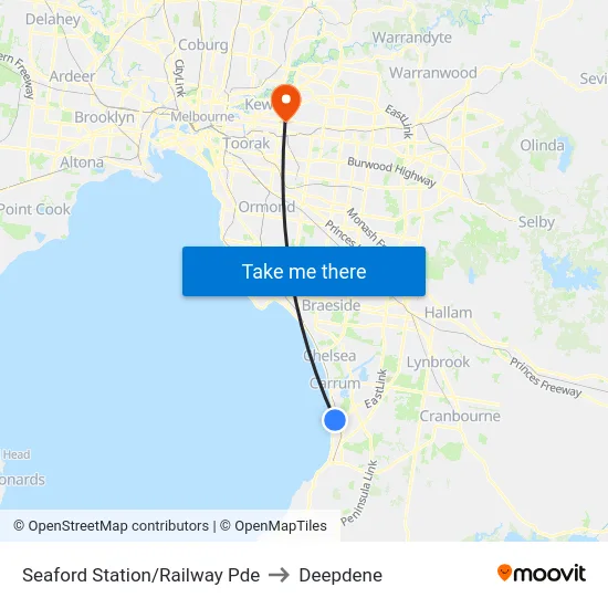 Seaford Station/Railway Pde to Deepdene map