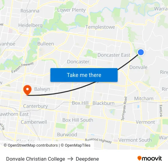 Donvale Christian College to Deepdene map