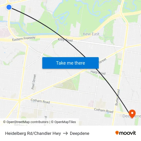 Heidelberg Rd/Chandler Hwy to Deepdene map