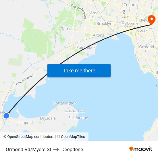 Ormond Rd/Myers St to Deepdene map