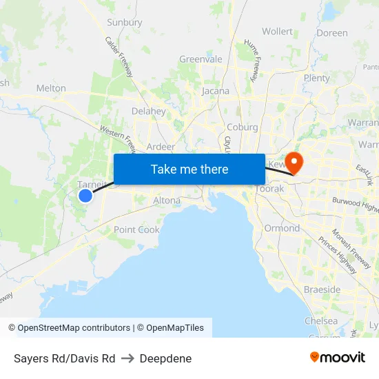 Sayers Rd/Davis Rd to Deepdene map