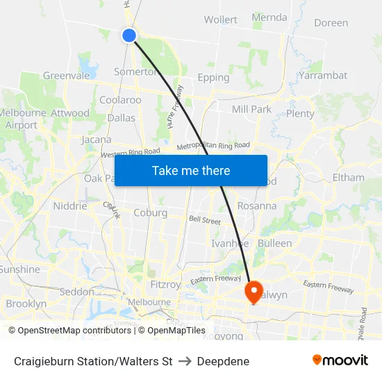 Craigieburn Station/Walters St to Deepdene map