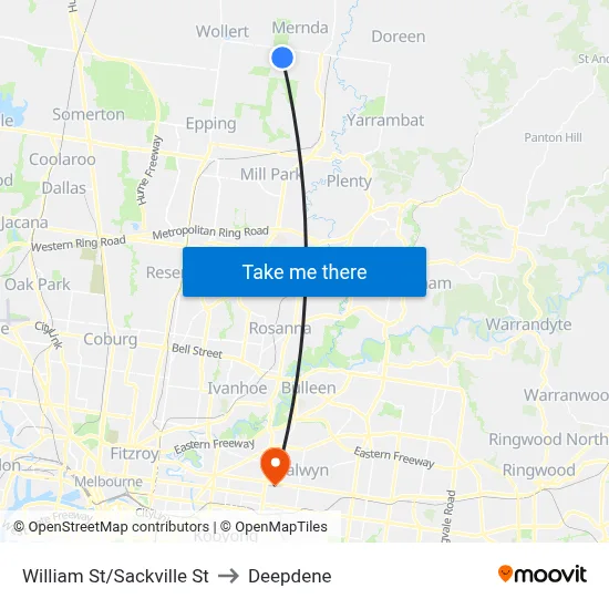 William St/Sackville St to Deepdene map