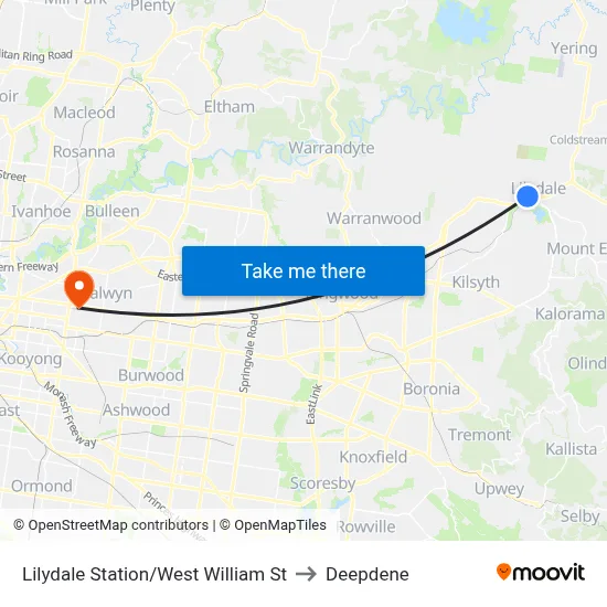 Lilydale Station/West William St to Deepdene map