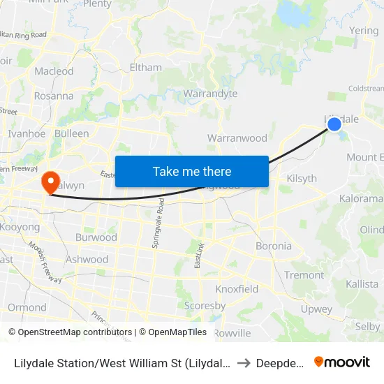 Lilydale Station/West William St to Deepdene map
