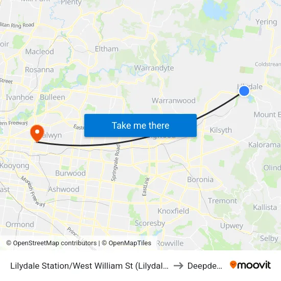 Lilydale Station/West William St to Deepdene map