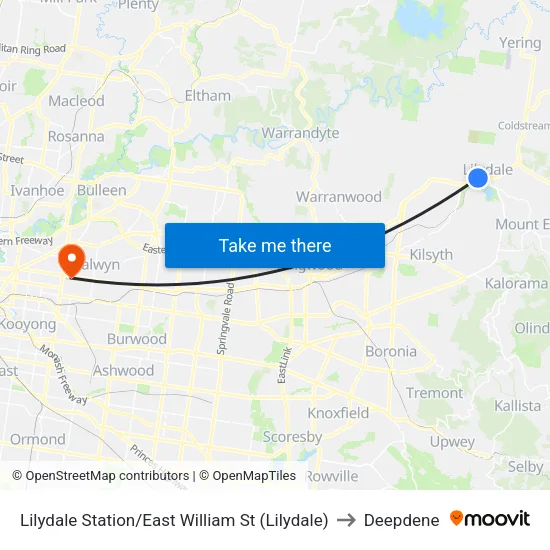 Lilydale Station/East William St to Deepdene map