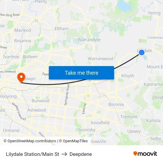 Lilydale Station/Main St to Deepdene map