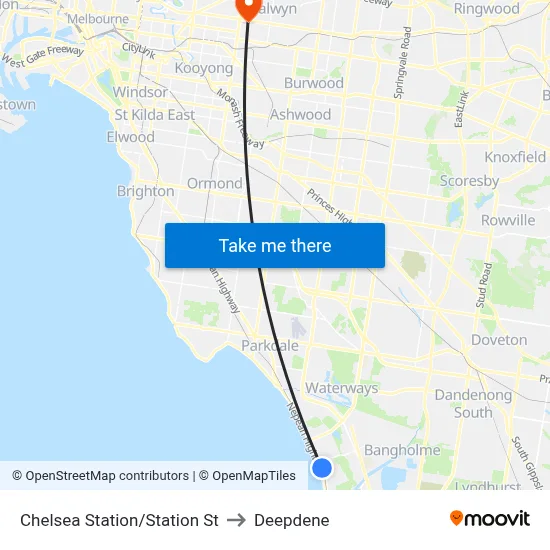 Chelsea Station/Station St to Deepdene map