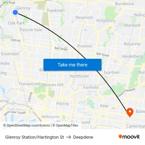 Glenroy Station/Hartington St to Deepdene map